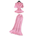 Summer Office Korean Knit Ruffle Fitted 2-Piece Set