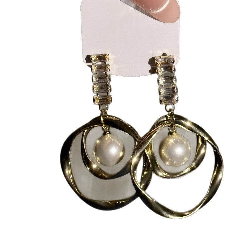Vintage Round Pearl Pendant Stud Earrings - view 5