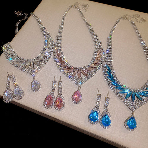 Sea DE Castle Full Diamond Heavy-Duty Teardrop Jewelry Set Imperial Breeze Banquet Noble Style Necklace Light Luxury Niche Necklace