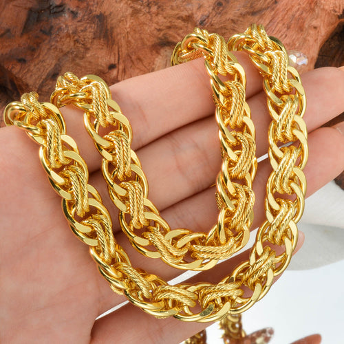 Overseas Copper Gold Plated Accessory Line Band Chain Necklace Bracelet Set 2-Piece Set Heavy-Duty Western Jewelry