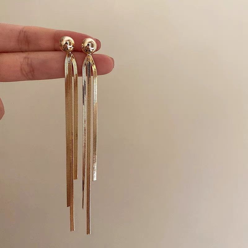 French Zircon Long Tassel Drop Earrings - view 9