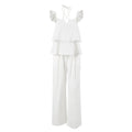 Summer Casual Fashion Ramie Linen Cotton Flutter Sleeve Wide Leg Pants + Top 2-Piece Set