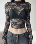 Women's French Luxury Lace Sheer Long Sleeve Top