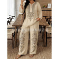 Women's Ethnic Long Sleeve Lace Trim Set 2026 | 2 Piece Outfit Set - White