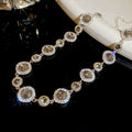 Silver Hands Retro Rhinestone Round Stud Earring Necklace Set Niche Design Detail Clavicle Chain Personality Trendy Elegant Retro Necklace