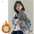 Girls' Dual Zip Stand Collar Baseball Jacket - Korean