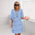 Round Neck Color Block Tiered Dress - Fashion Patchwork Cake Skirt Dress