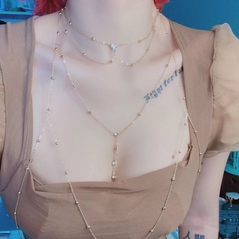 Rhinestone Geometric Body Chain – Layered Back Jewelry - view 4