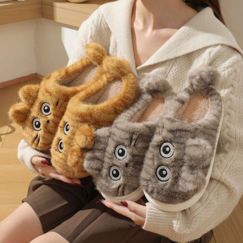 棉拖鞋女生秋冬季卡通可爱豹纹猫咪居家加绒保暖棉拖学生家居拖鞋