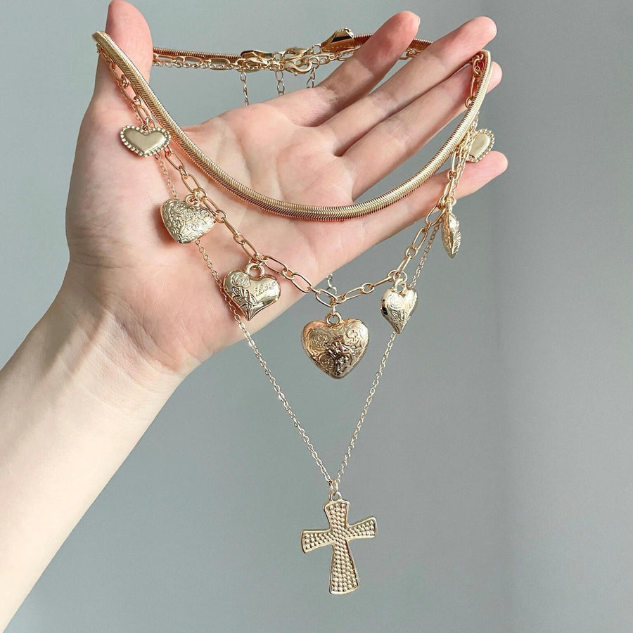Three-Layer Pearl Necklace with Heart Pendant - view 2