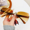 New Fashionable Rimless Beveled Women Sunglasses Trendy UV-Proof Men Sunglasses Ocean Lens Gradient Sunshade Glasses