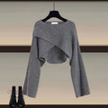 Fall-Winter Fashion Slimming Plus Size Knit Wool Wide Leg Pants + Sweater + Shirt 3-Piece Set