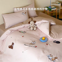 Cat Fun Set Pink Brown / 1.2m Bed - 3-Piece Flat Sheet - 150x200cm