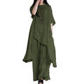Korean Sporty Plus Size Linen Cotton Short Sleeve Crew Neck Top 2-Piece Set