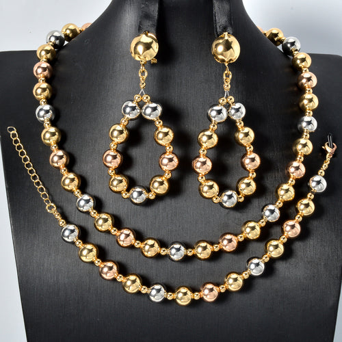 EU/US Import Statement Design Detail Long Style Colorful Unique Personality Asymmetric Beaded Necklace Bracelet Set Earrings Set