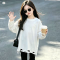 Girls' Loose Ripped Hoodie & Skinny Pants Set