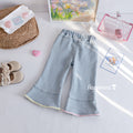 Girls' Lace Cartoon Embroidered Flared Jeans