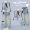 Girls' Faux Layered T-Shirt & Embroidered Jeans Set - Fall