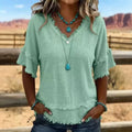 Summer Casual Short Sleeve V-Neck Loose Frayed Shirt