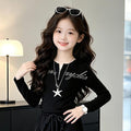 Girls' Crystal Letter Half Zip Jazz Dance Set