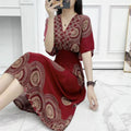 Women's Chinese French Short Sleeve V-Neck Printed Dress + Skirt 2026 - 1-1#