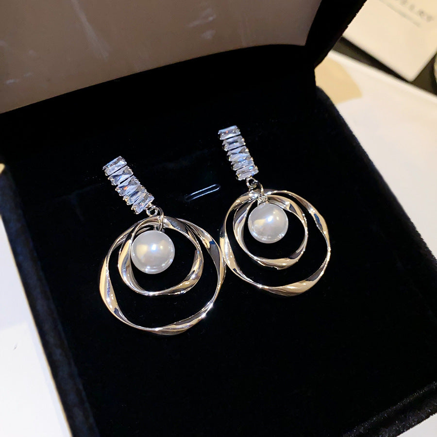 Vintage Round Pearl Pendant Stud Earrings - view 7