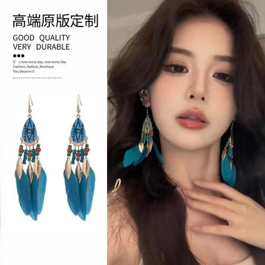 Bohemian Crystal Teardrop Beaded Tassel Earrings - view 2