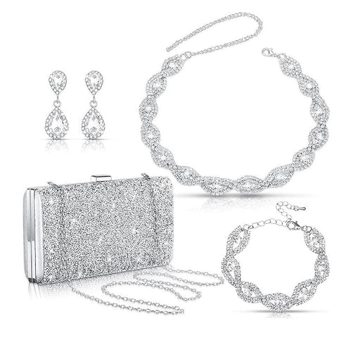 New Import Western Trendy Accessory Niche Design Detail Luxury Full Diamond Banquet Bag Light Luxury Necklace Set