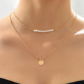 New Fashionable Trendy Alloy Necklace Sweater Chain Pearl Round Lens Fine Neck Necklace Two Layer Clavicle Chain Women N6242