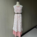 Women's Summer Bohemian Vacation Crochet Sleeveless Hollow-Out Loose Crochet Dress + - Blue (Single)