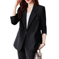 Women's Fall Korean Casual Petite Blazer + Pleated Skirt Set 2026 - Black Suit