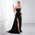 Women's Rhinestone Slit Strapless Evening Gown