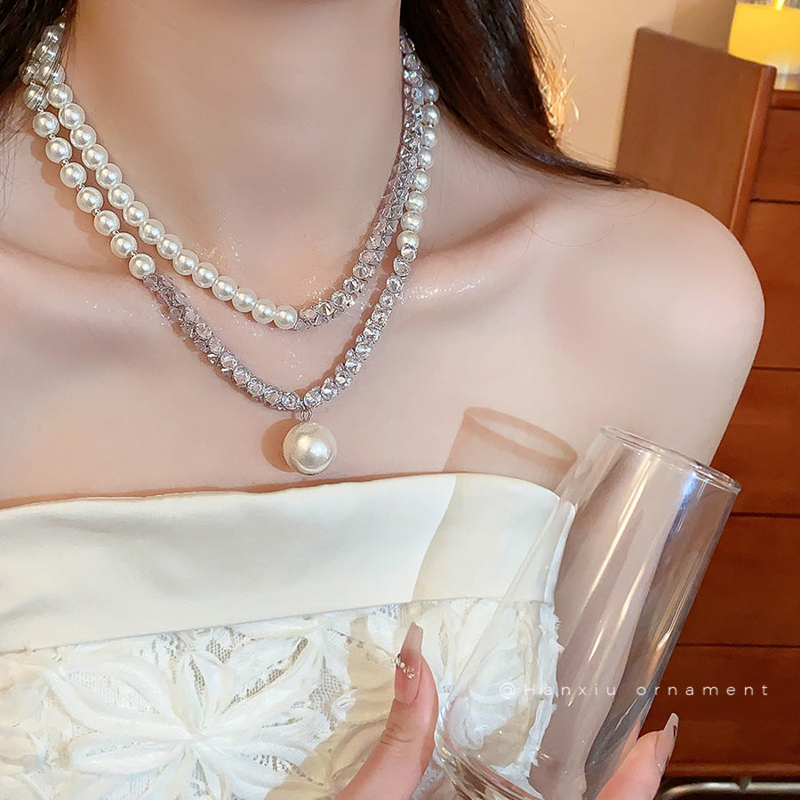 French-Style Zircon Beaded Pearl Pendant Necklace - view 3