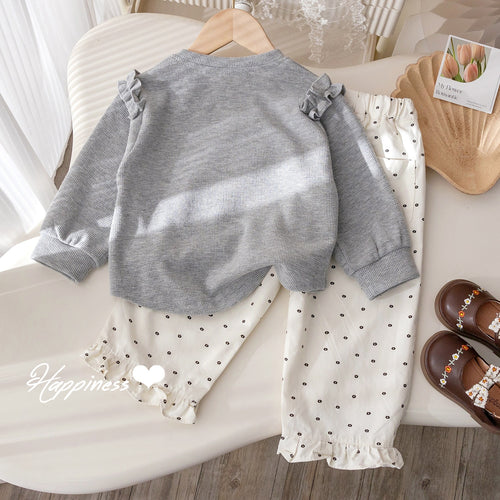 Girls' Printed Hoodie and Lace Pants 2-Piece Set