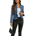 Women's Fall Ruffle Fitted Jacket 2026 | Trendy Jacket - Blue