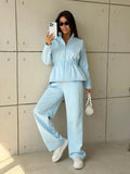 Fall-Winter Slimming Stand Collar Waist-Tie Loose Pants + Top 2-Piece Set