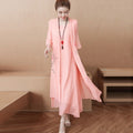 Women's Summer Ethnic Mesh Printed Dress + Skirt + Long Skirt 2-Piece Set 2026 - Pink Set