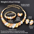 Overseas Jewelry Dubai 18K Gold Ribbed Statement Necklace Earrings Set Ring Bracelet Set Bohemian Jewelry Set