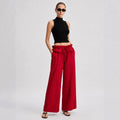 Summer Casual Fashion Tie-Front Lace Trim Loose Wide Leg Pants