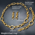 Overseas Middle East Gold Plated 18K Fashionable Oval Round Clasp Round Ring Spliced Necklace Bracelet Set Earrings 3-Piece Set Clavicle Chain