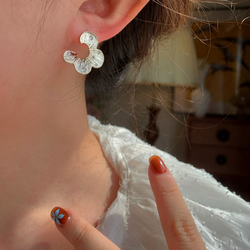 French Twisted Zircon Flower Stud Earrings - view 2
