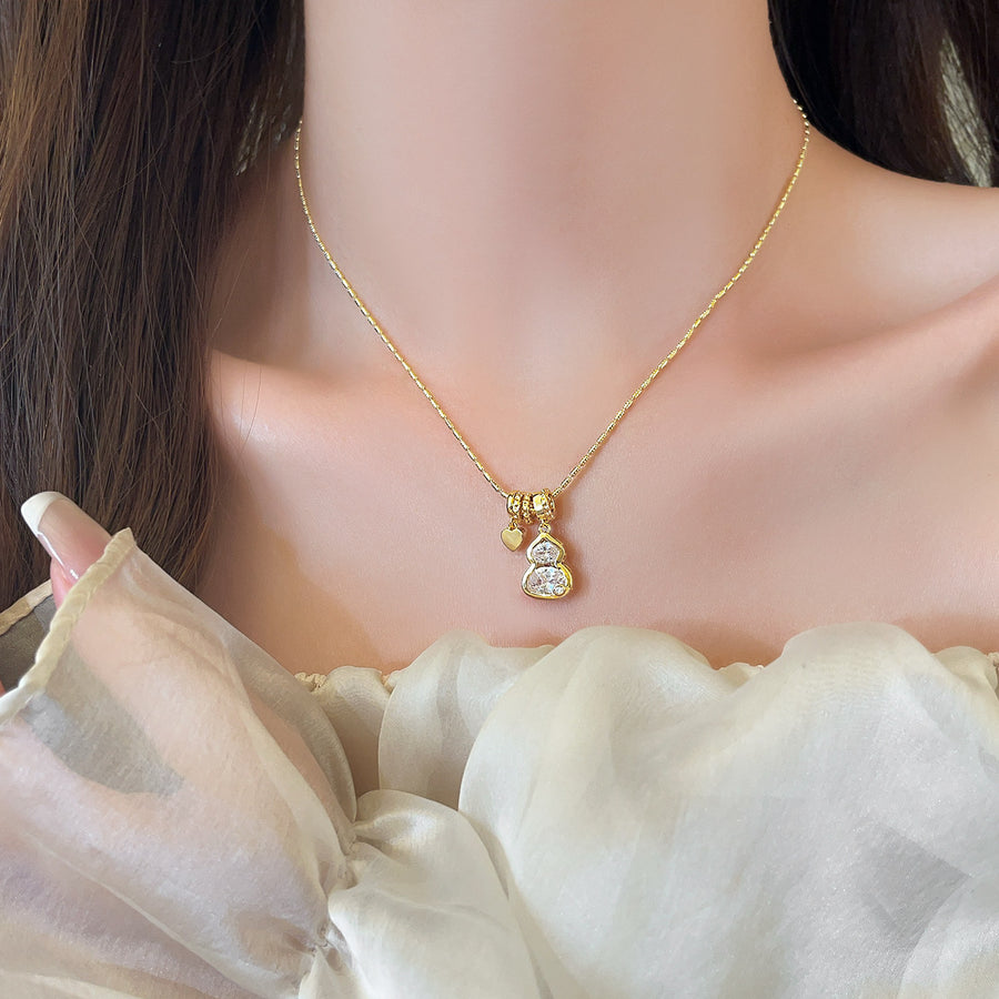 18K Gold-Plated Zircon Gourd Pendant Necklace - view 3
