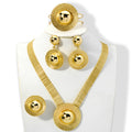 Overseas Middle East Copper Gold Plated Glossy Round Sun Pendant Necklace Bracelet Set Ring Earrings Women Banquet Set