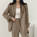 Women's Fall Korean Casual Petite Blazer Set 2026 | 2 Piece Outfit Set - Camel Pants