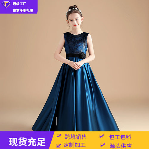 女童礼服钢2026新款琴演奏缎面儿童晚礼服公主裙合唱小提琴演出服