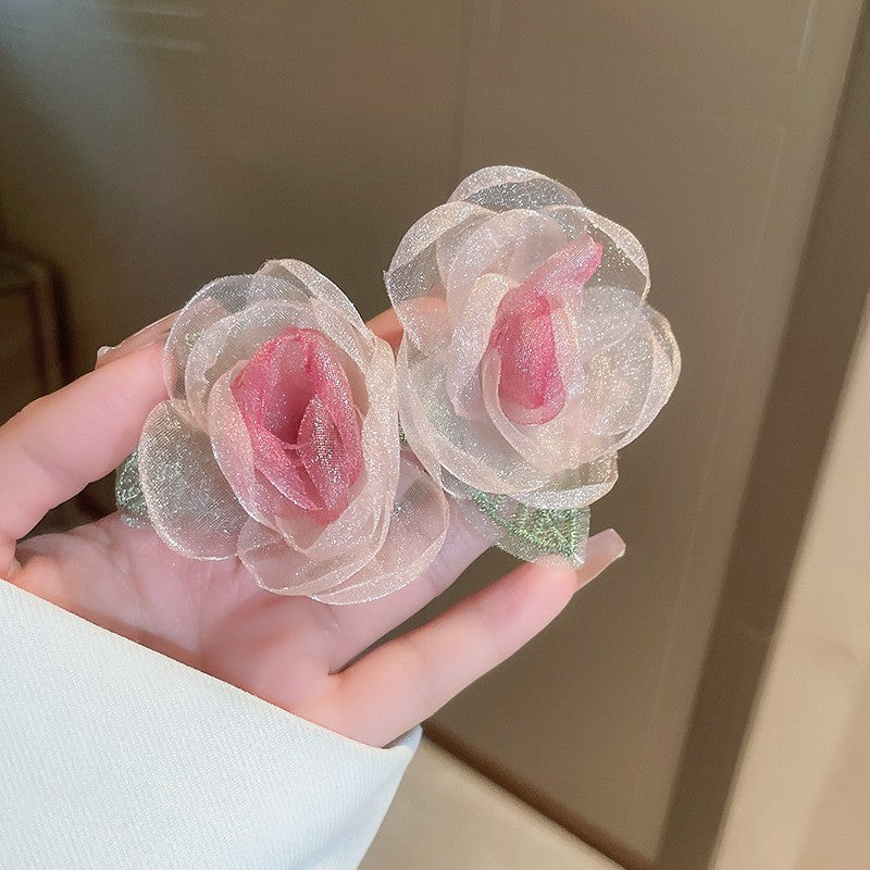 Chiffon Flower Tassel Drop Earrings - view 10