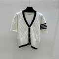 Spring School V-Neck Fake Two-Layer Color-Block Knit Top + Cardigan
