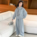 Girls' Stand Collar Hoodie Wide-Leg Pants Casual Set