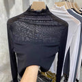 Women's Lace Mesh Ruffle High Neck Layering Top