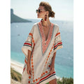 Bohemian Print V-Neck Loose Beach Dress, Summer Sun Protection
